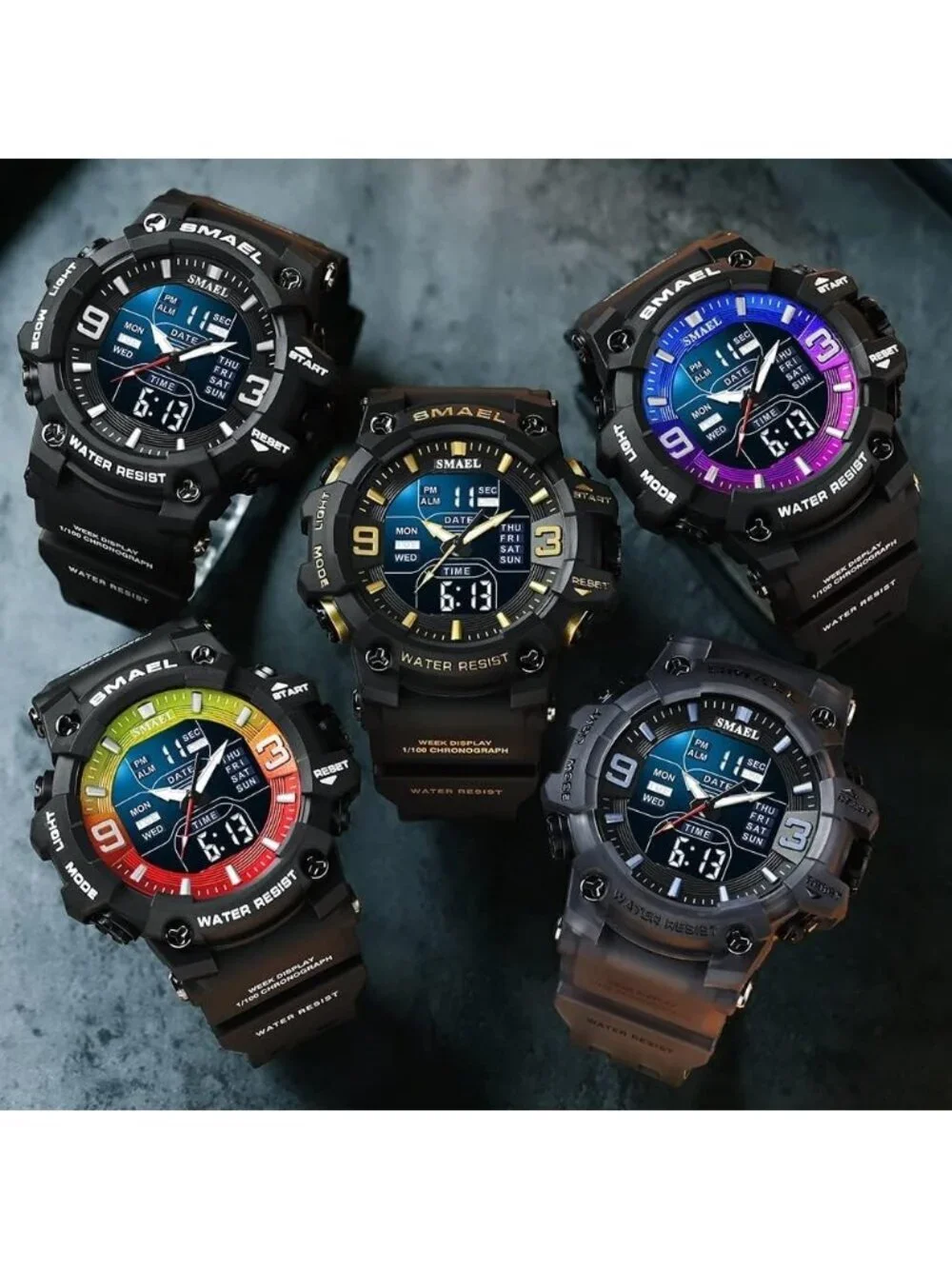 Mens Black Analog Quartz S-Shock Waterproof Outdoor Sports LED Digital Watch